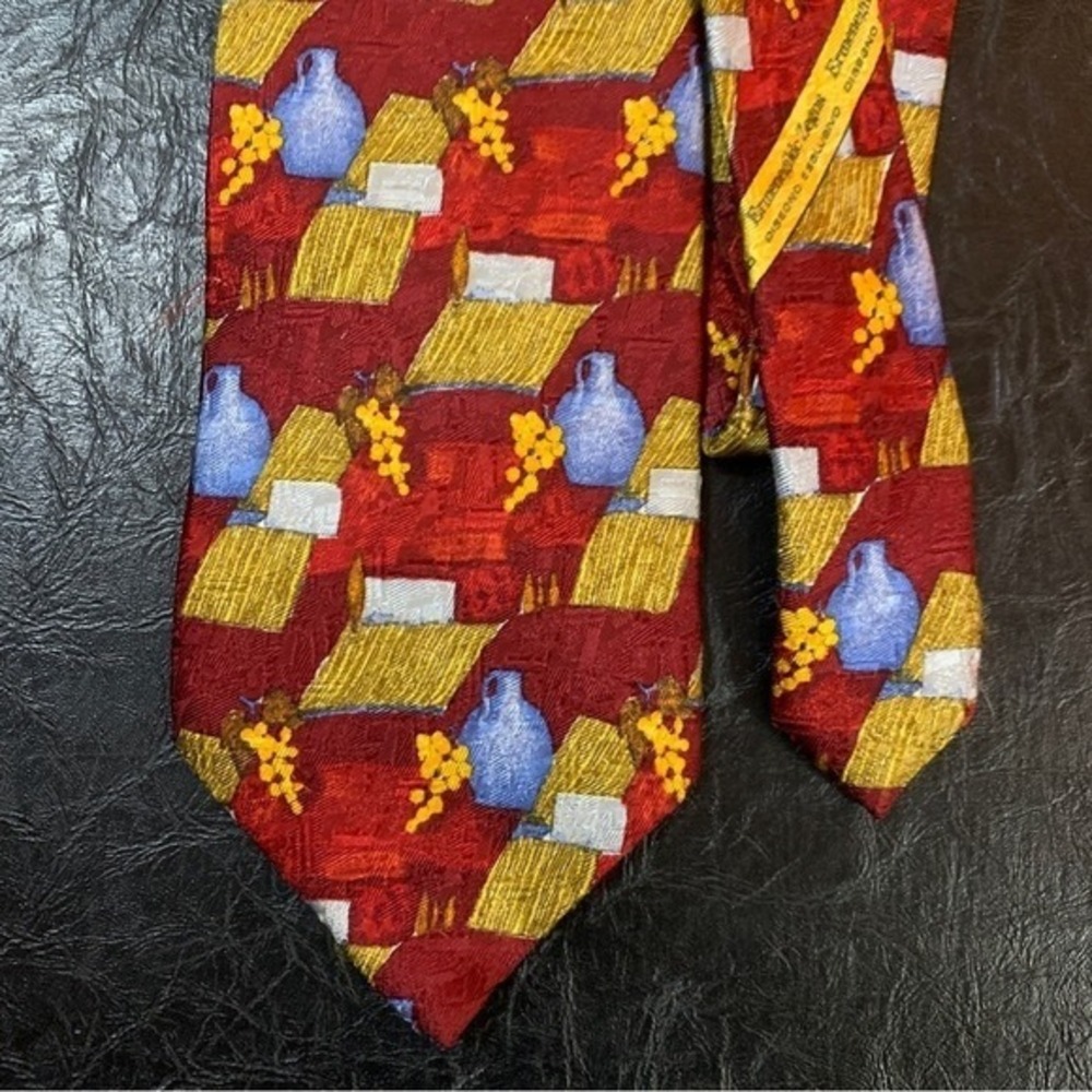Ermenegildo‎ ZEGNA Men's Silk Neck Tie Red Gold Blue Hand Sewn in Italy $295